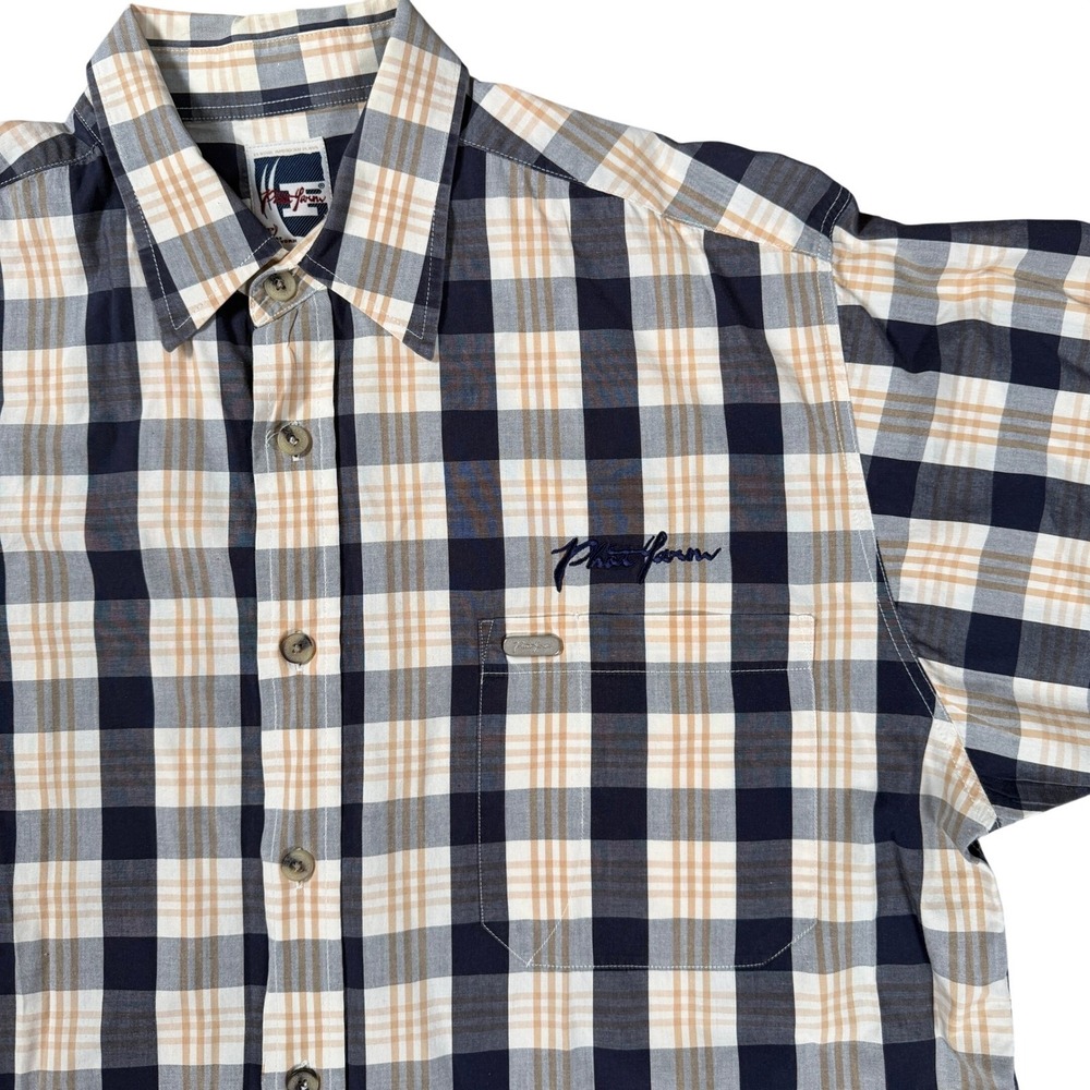 Phat Farm Vintage Y2K Streetwear Plaid Short Sleeve Button Up Shirt Med Cotton